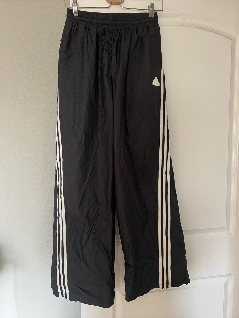Women’s Adidas Wide-Leg Track Pants with White Stripes